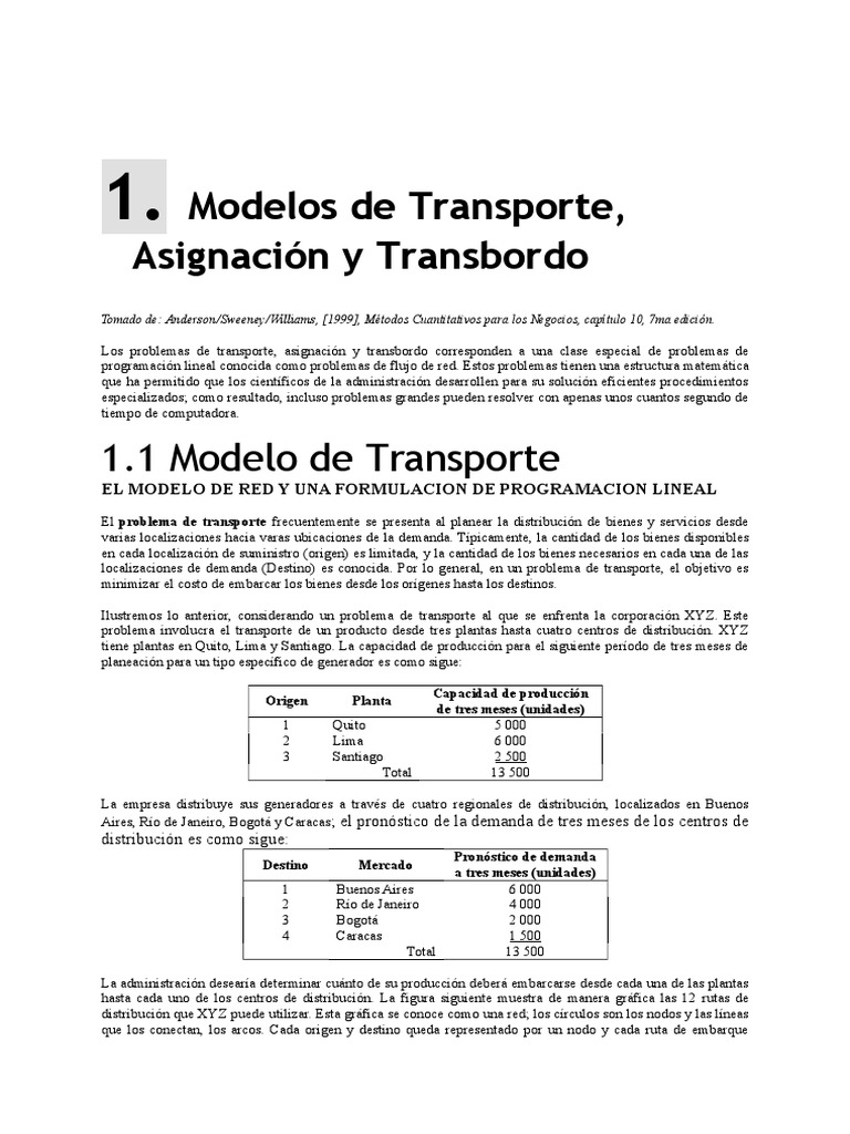 Modelo de Transporte en Programación Lineal | PDF | Programación lineal ...