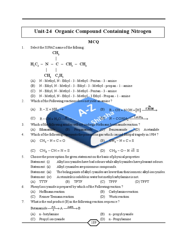 Organic Compounds Containing Nitrogen Amine Organic Chemistry