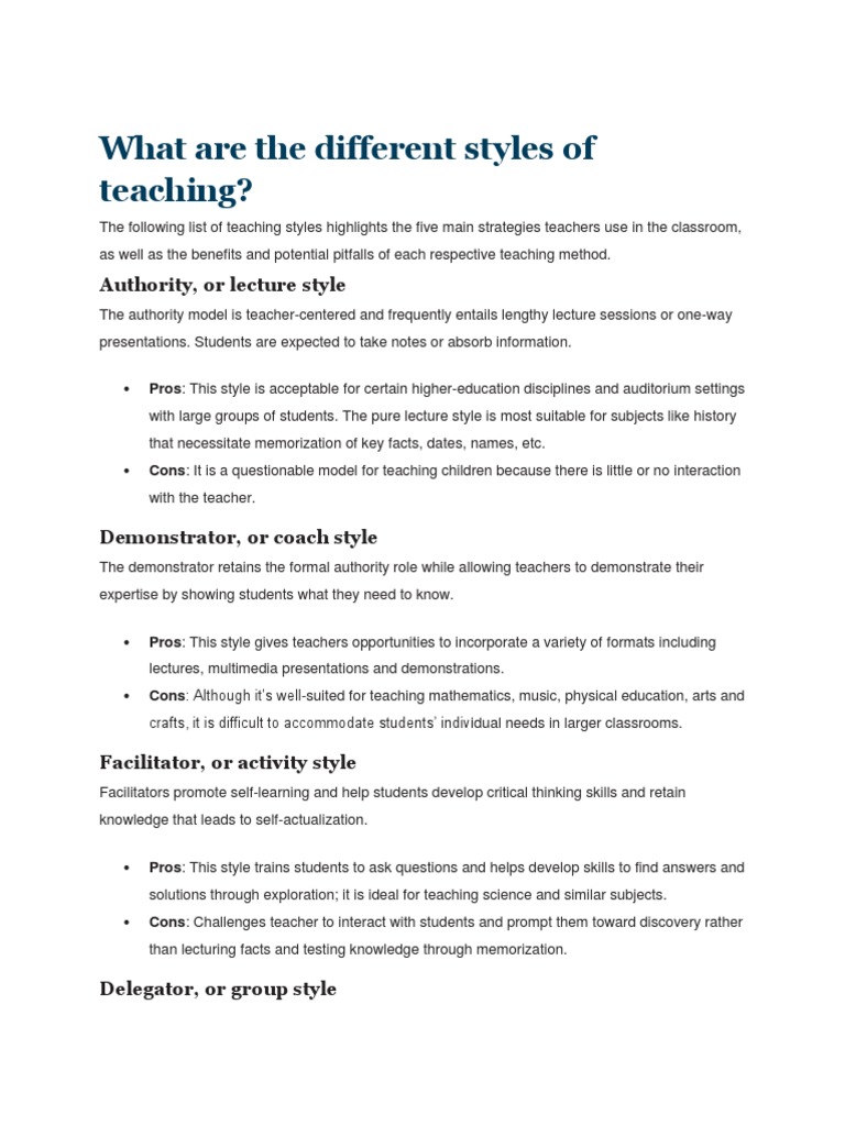 Overview of Teaching Styles and Strategies | PDF | Distance Education ...
