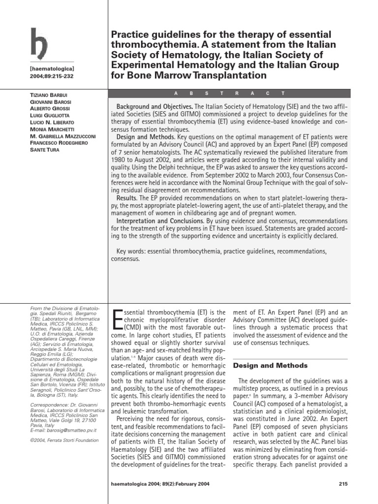Guideline Trombositosis 2004 | PDF | Thrombosis | Leukemia