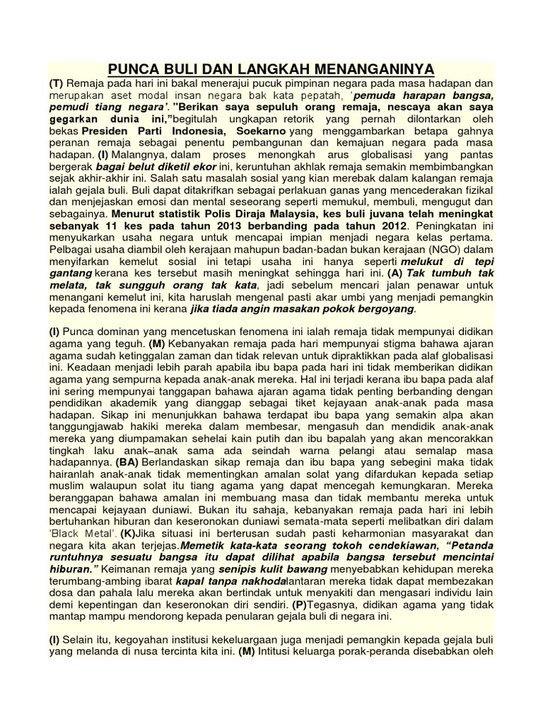 Contoh Karangan Gejala Buli Dan Langkah Untuk Mengatasinya