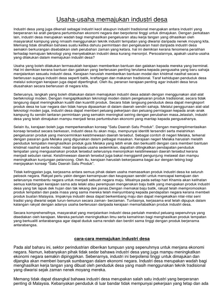 Usaha Usaha Memajukan Industri Desa Pdf