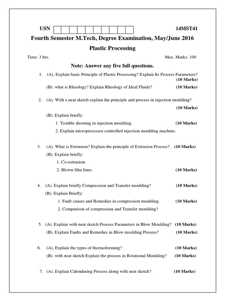 Plastic Processing Exam Questions | PDF | Composite Material | Waste
