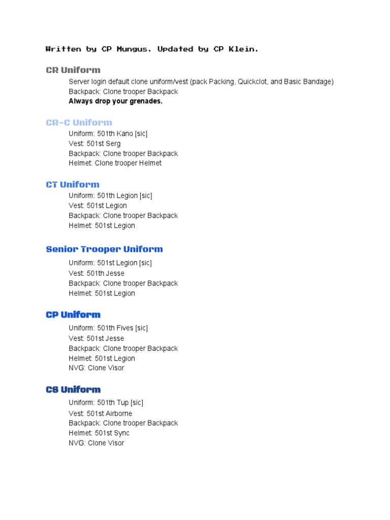 501st Loadout and Uniform Guide | PDF | Uniforms