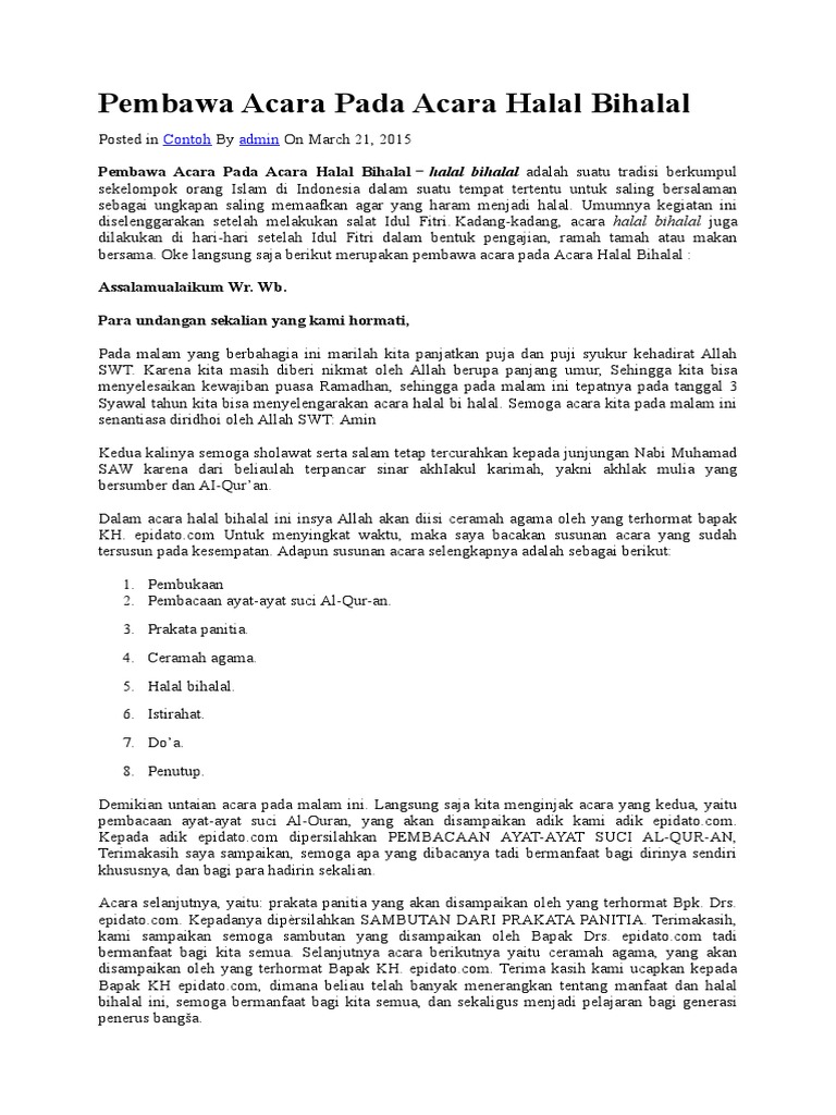 Pembawa Acara Pada Acara Halal Bihalal