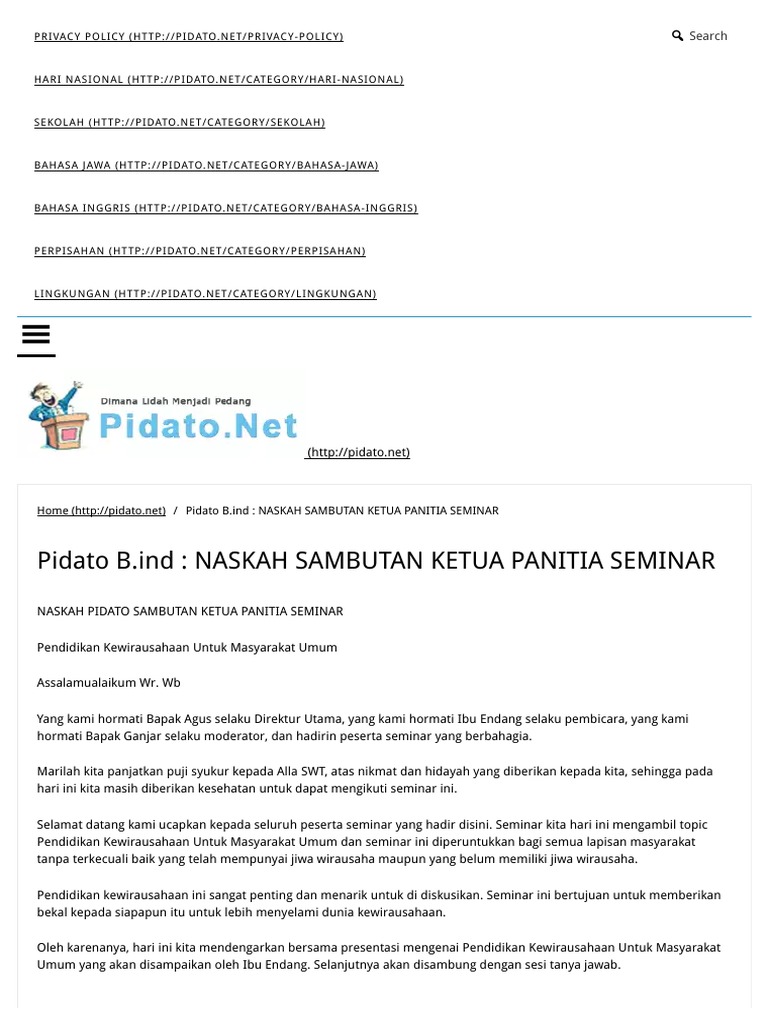 Teks Sambutan Ketua Panitia Seminar Kewirausahaan Terbaru Kumpulan Referensi Teks Pidato