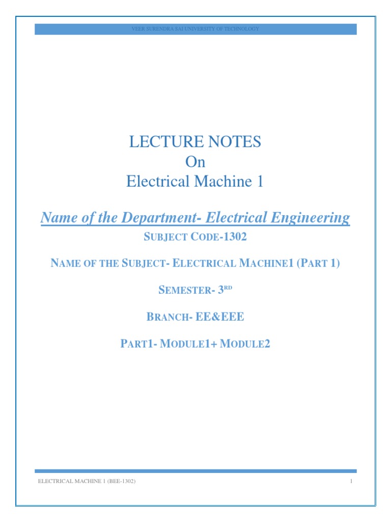 Electrical Machine 1 Lecture Notes | PDF | Electric Generator | Transformer