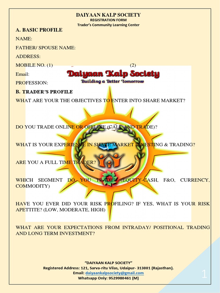 Daiyaan Kalp Society Registration Form | PDF | Day Trading | Business
