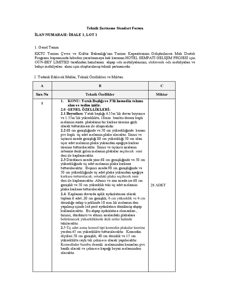 Teknik Sartname Standart Formu 1 Oda Ahsap Bahceveelektroniikmobiilyalari Docx