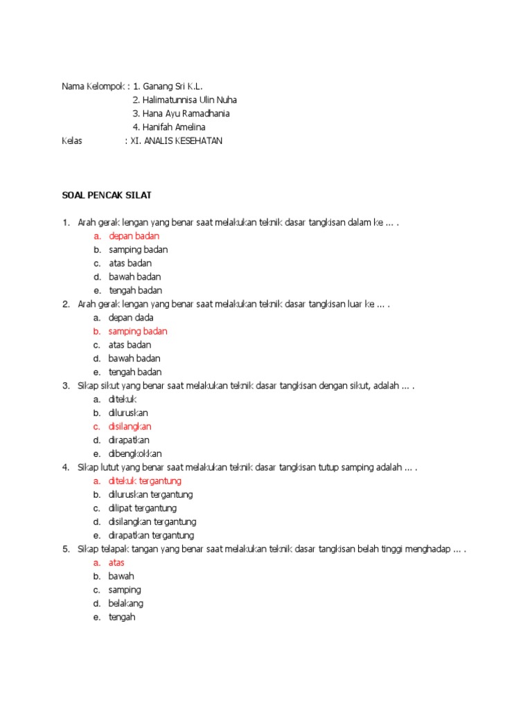 Soal Penjaskes Pencak Silat Guru Paud