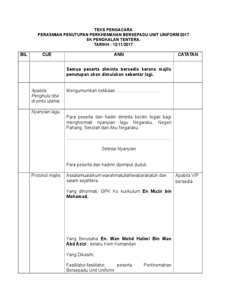 Teks Ucapan MC Penutupan Perkhemahan | PDF
