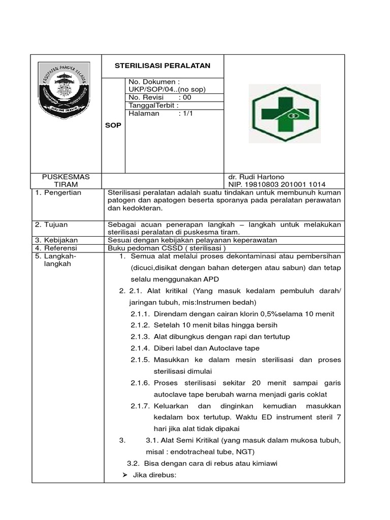 Sop Sterilisasi Alat
