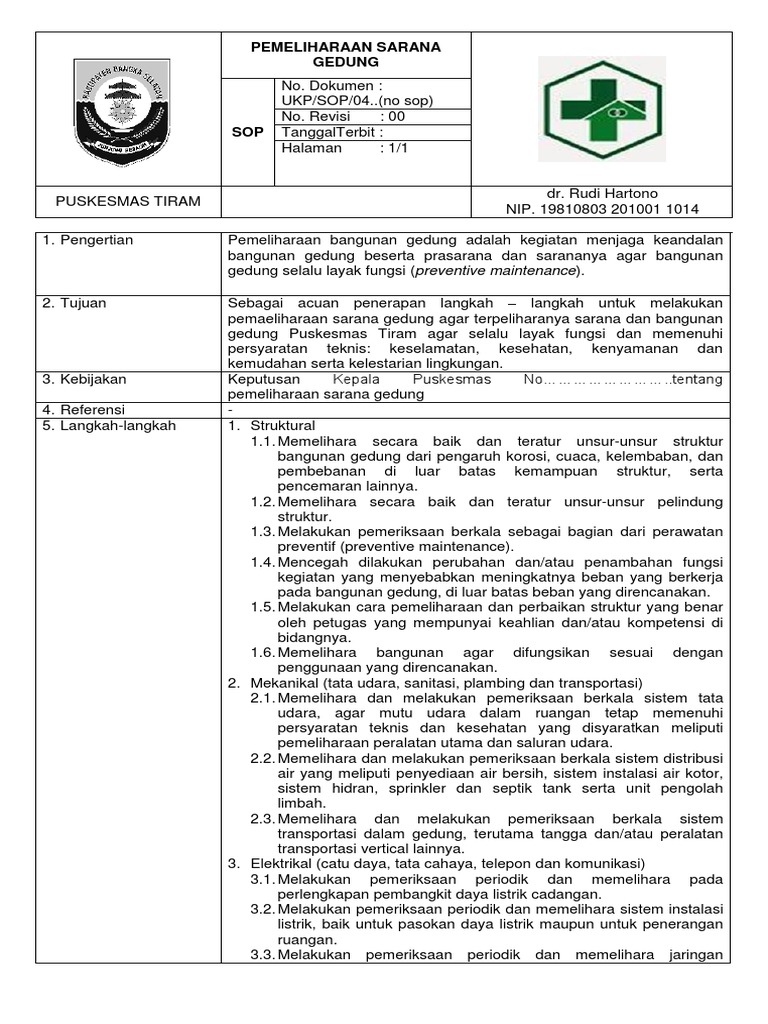Sop Pemeliharaan Sarana Gedung