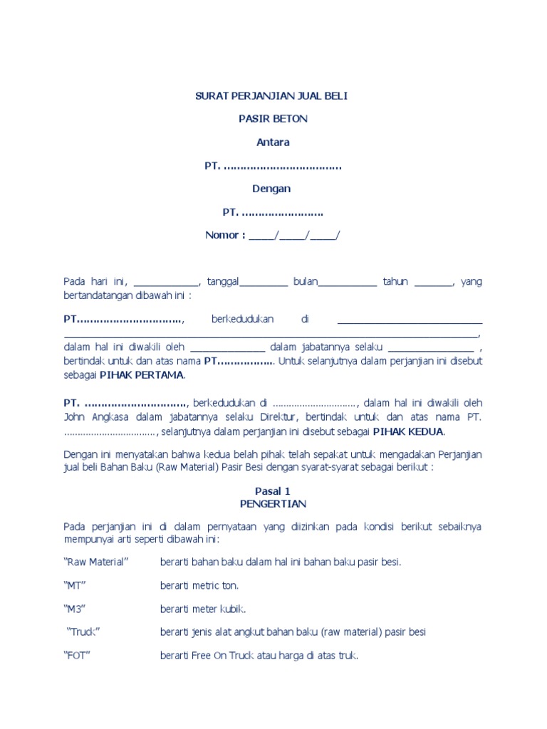 Contoh Surat Perjanjian Jual Beli Alat Kesehatan