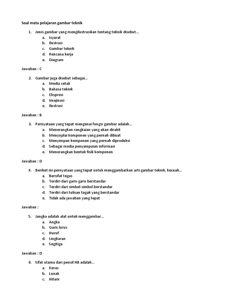 Soal Mata Pelajaran Gambar Teknik