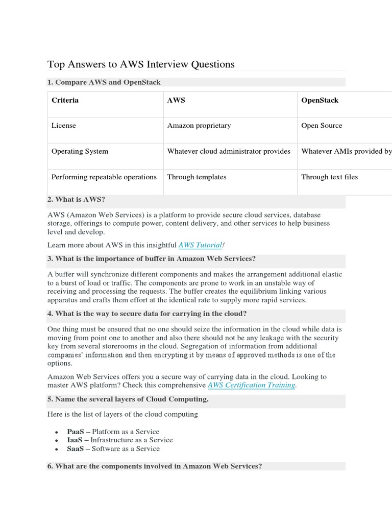 AWS Interview Questions PDF Amazon  Services Cloud Computing