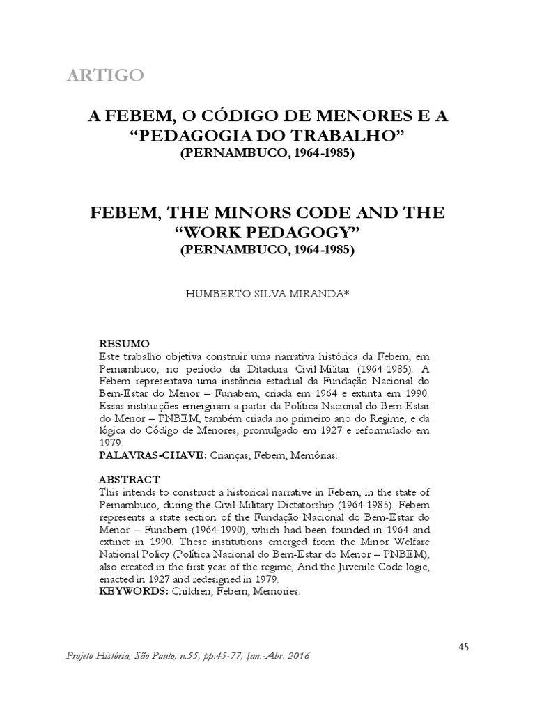 A FEBEM em Pernambuco (1964-1985) | PDF | Estado de bem-estar social ...
