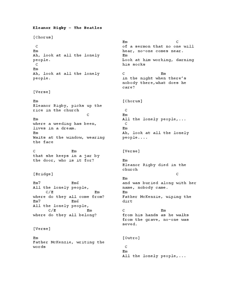 Eleanor Rigby Lyrics Analysis | PDF | Poetry