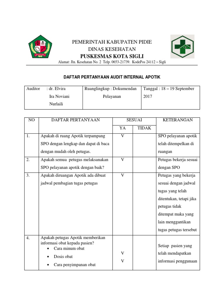 Hasil Audit Internal Apotik