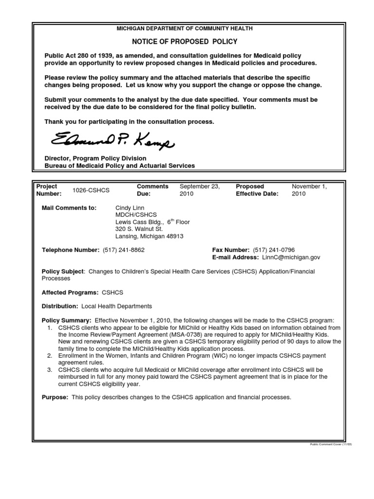 CSHCS Application Changes in Michigan | PDF | Wic | Medicaid