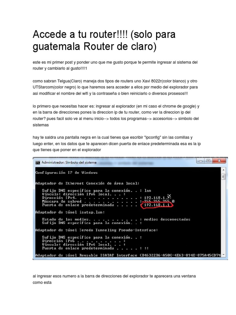 Accede A Tu Router Claro Guatemala PDF Enrutador