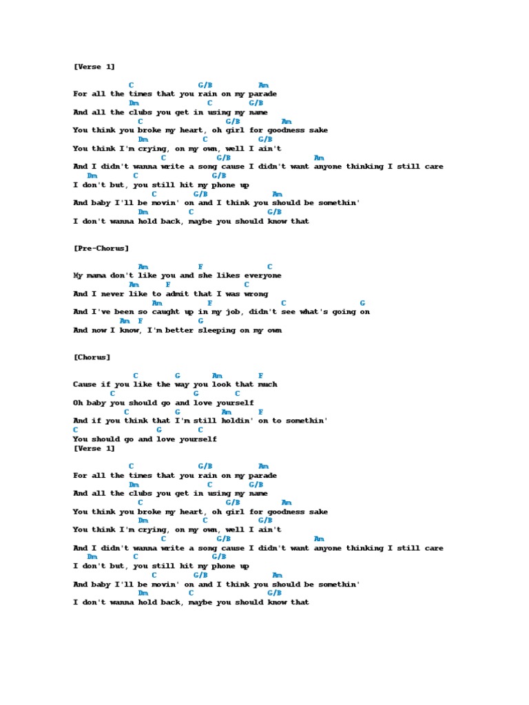 Lyrics PDF Love Yourself Song Structure