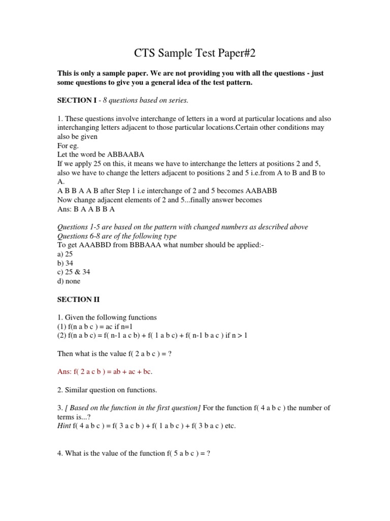 CTS Sample Test Paper 2: Test Pattern Insights | PDF