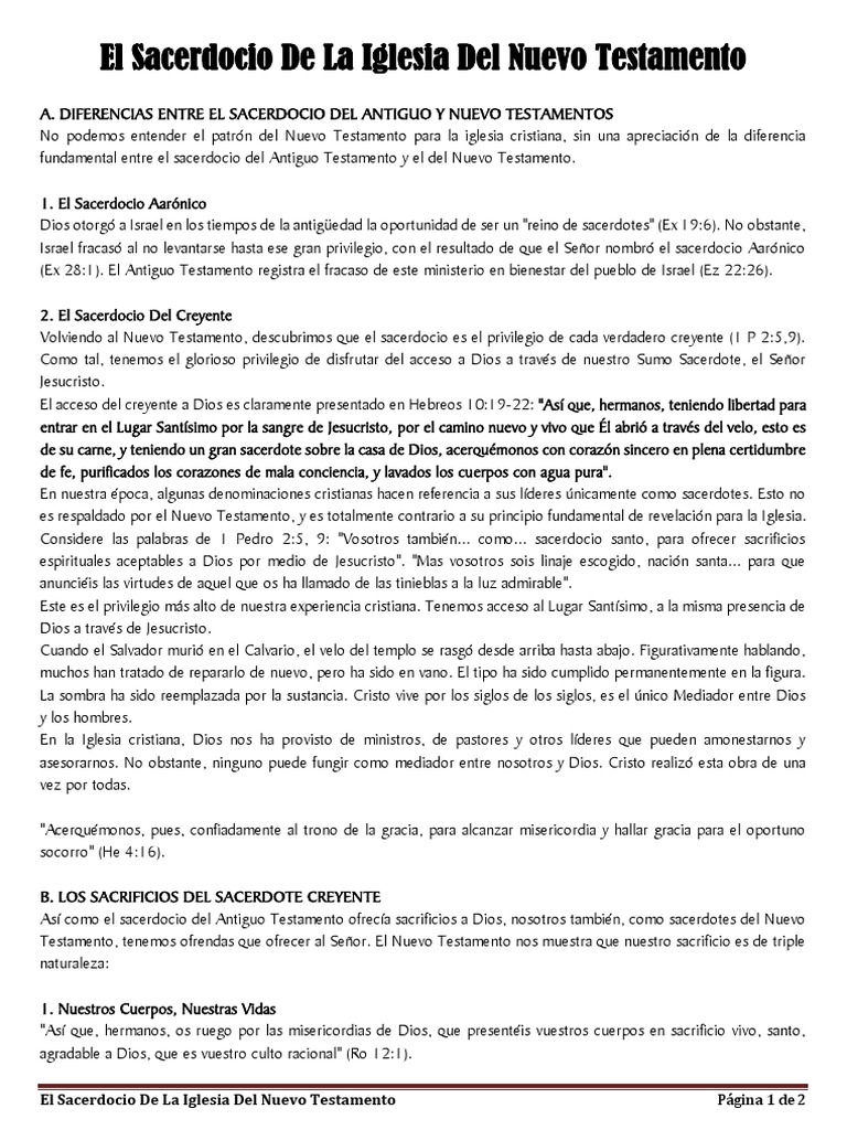 El Sacerdocio de La Iglesia Del Nuevo Testamento | PDF | Sacerdote ...