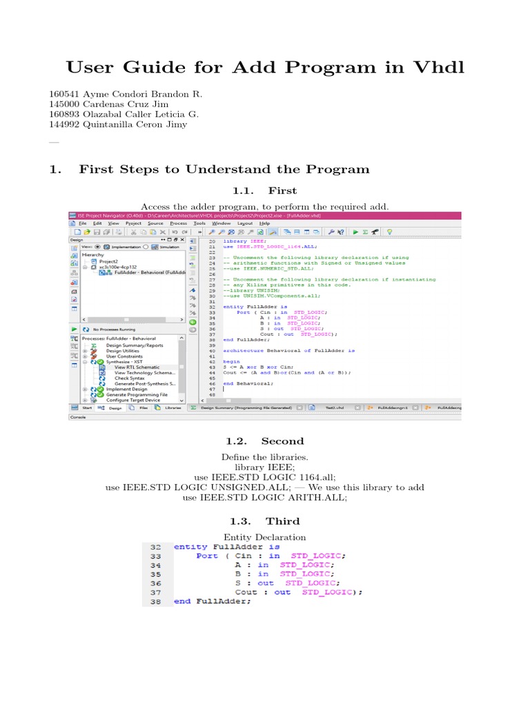 VHDL Adder Program Guide | PDF | Computers