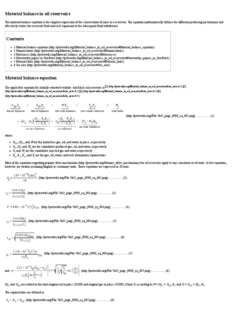 Material Balance in Oil Reservoirs | PDF | Gases | Petroleum Reservoir