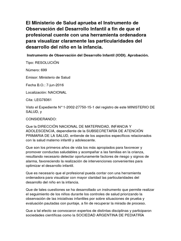Aprobación del IODI para el desarrollo infantil | PDF | Teoría de apego ...