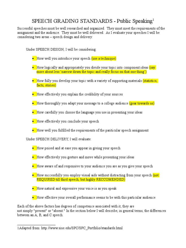 Speech Grading Standards PDF Speech Gesture