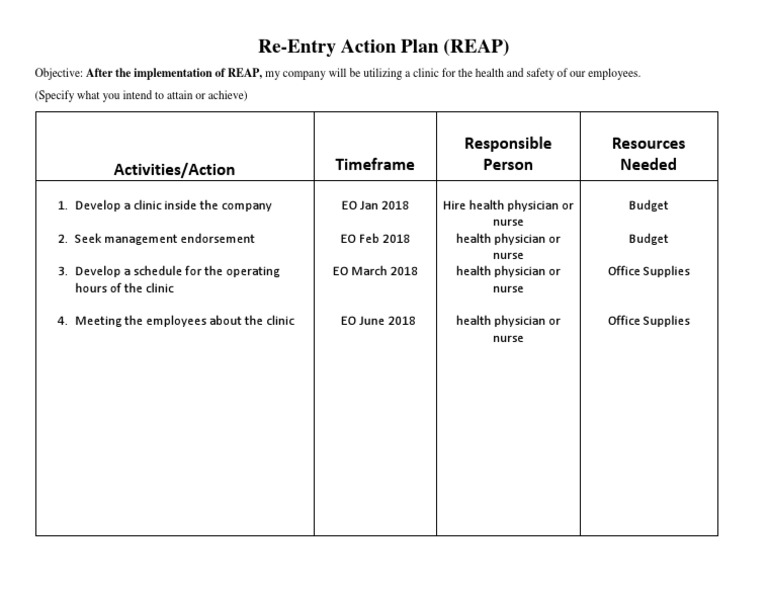 Prisoner Reentry Plan Template