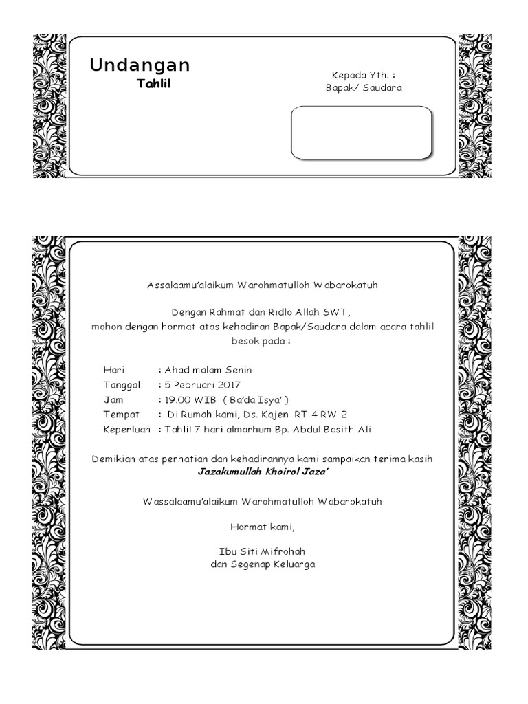 Undangan Tahlil 7 Hari B