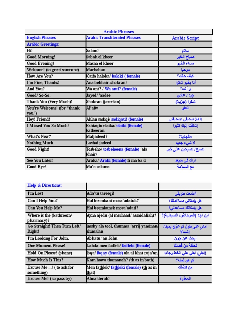 Essential Arabic Phrases Guide | PDF | Grammatical Gender | Grammatical ...