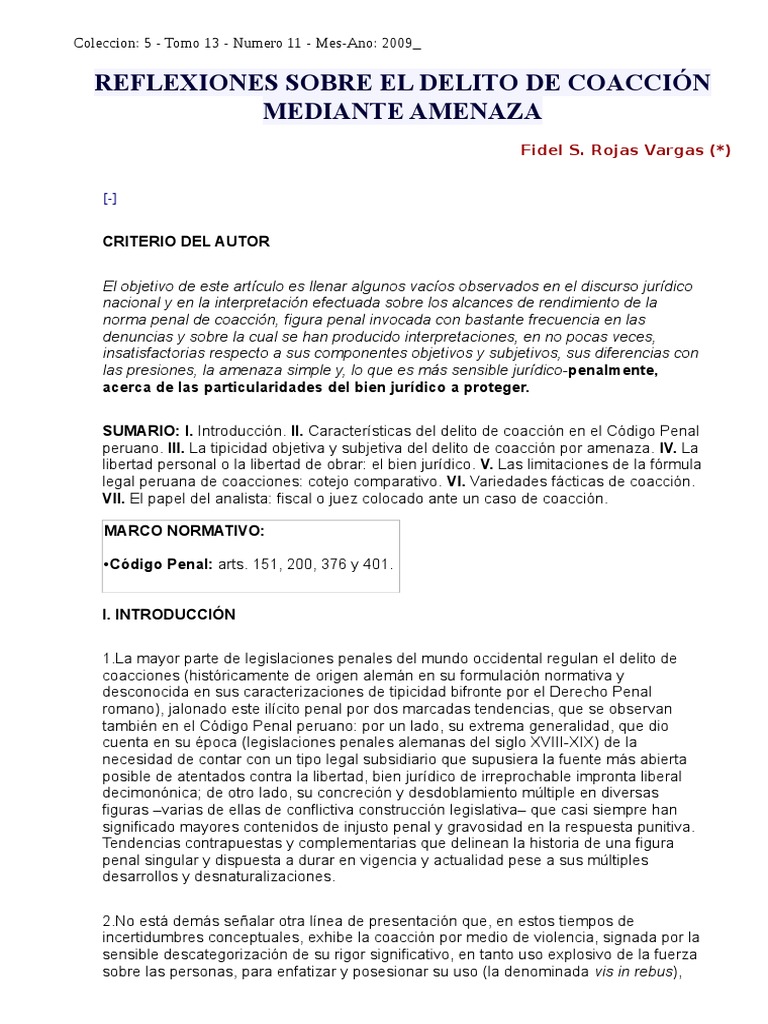 Coacción y Amenaza en el Código Penal | PDF | Derecho penal | Violencia