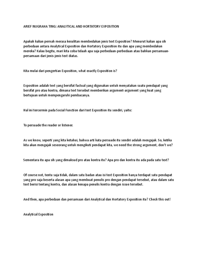 Contoh hortatory exposition beserta thesis argument recommendation picture