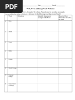 Work Power Energy Vocab Sheet