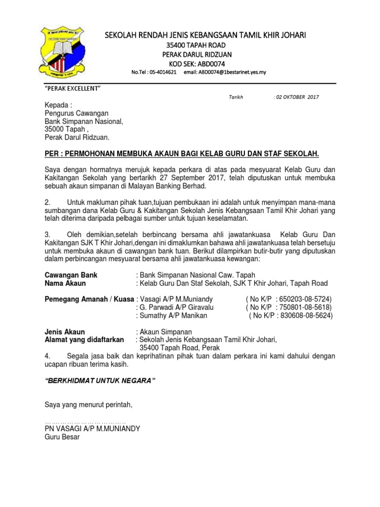 Surat Buka Akaun Bank Persatuan Kimaku
