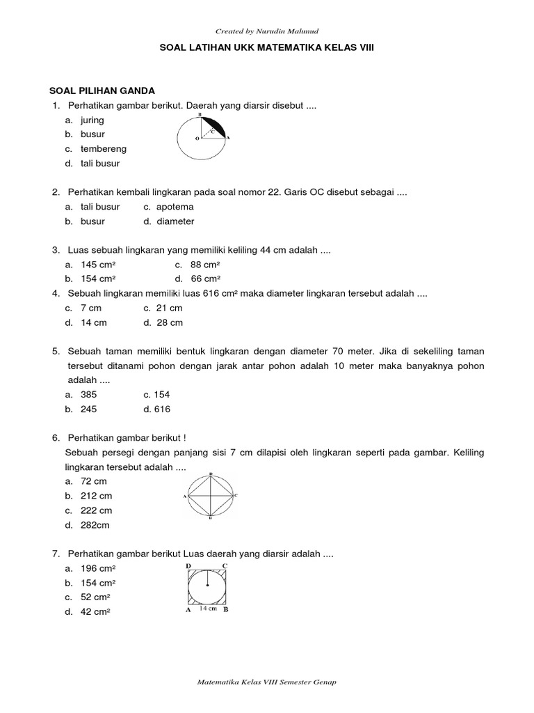 Contoh Soal: Soal Mtk Kelas 8 Bab Lingkaran