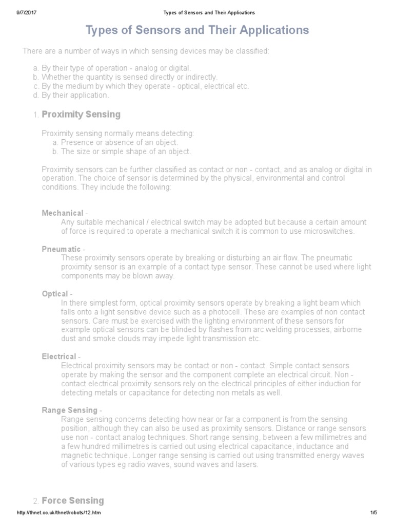 Types and Applications of Sensors | PDF | Sensor | Force