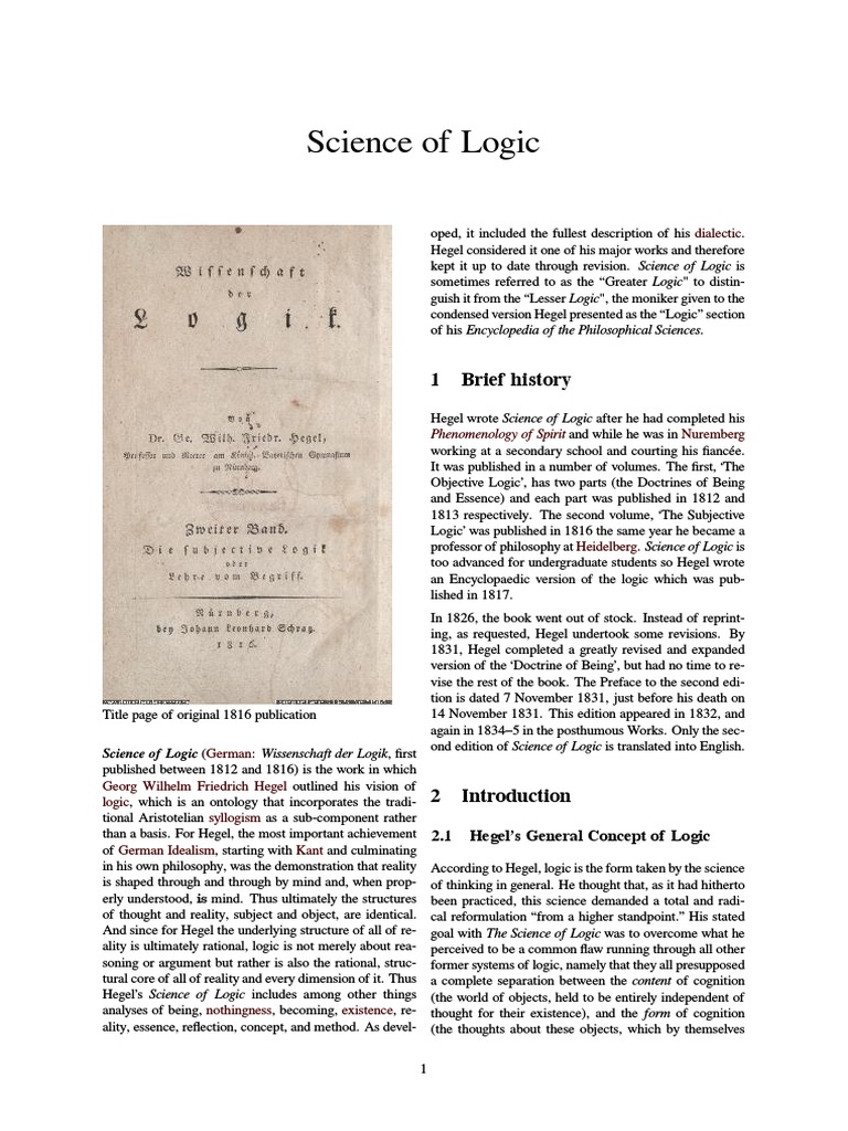 Science of Logic | PDF | Georg Wilhelm Friedrich Hegel | Reality