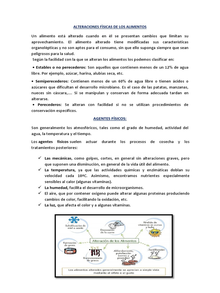 Alteraciones Fìsicas de Los Alimentos | PDF | Las bacterias | Alimentos