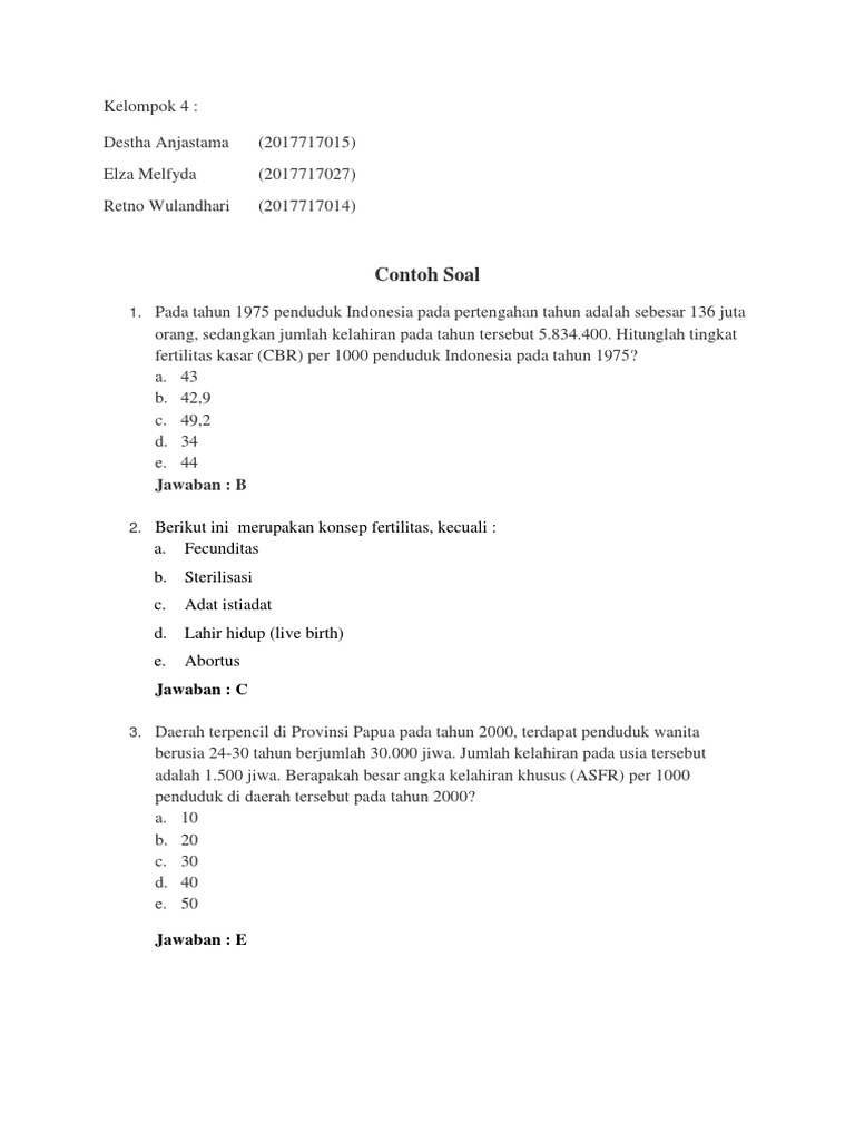 Contoh Soal Angka Kelahiran Kasar Dan Jawabannya Soal