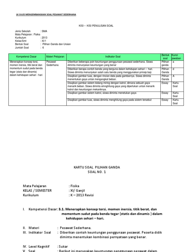 23 Lk C4 05 Mengembangkan Soal Topik Pesawat Sederhana