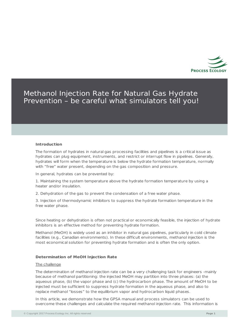Methanol Injection Rate For Natural Gas Hydrate Prevention Be Careful ...