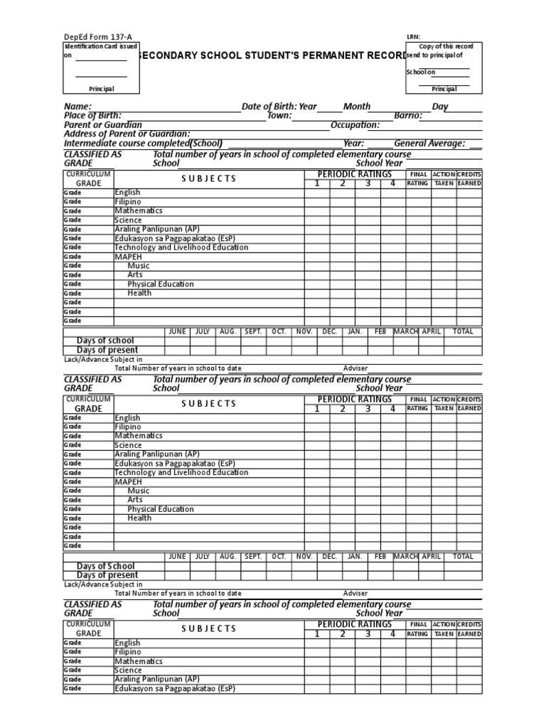 Deped School Form 137A PDF Physical Education Curriculum