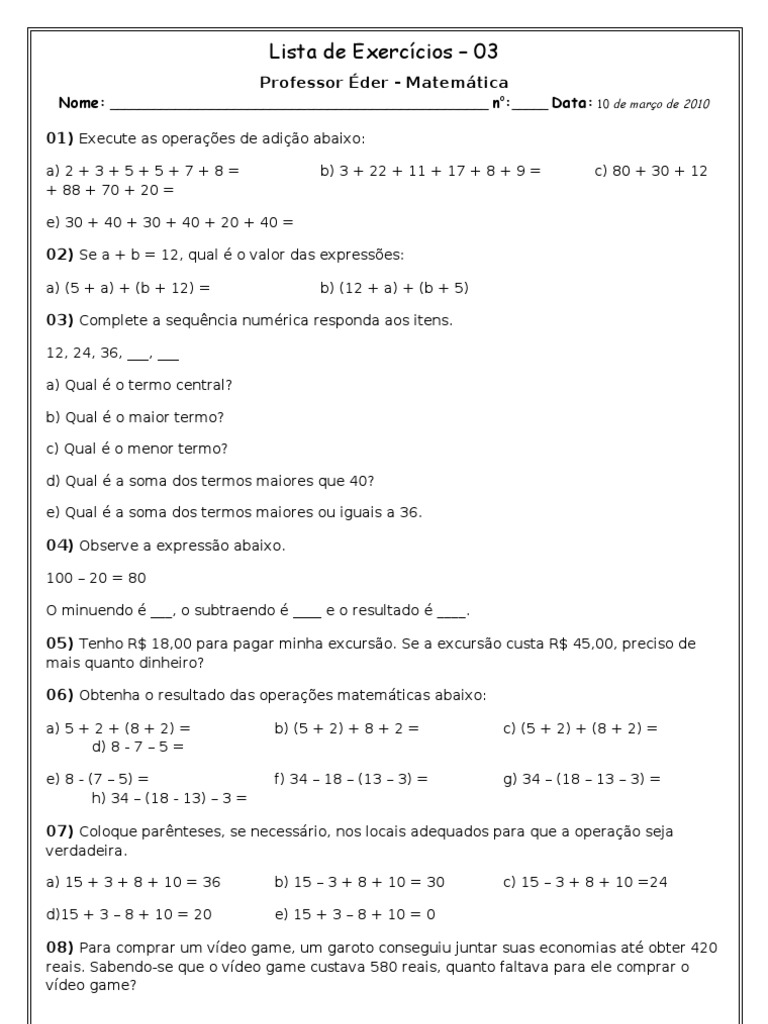 Lista de Exercícios