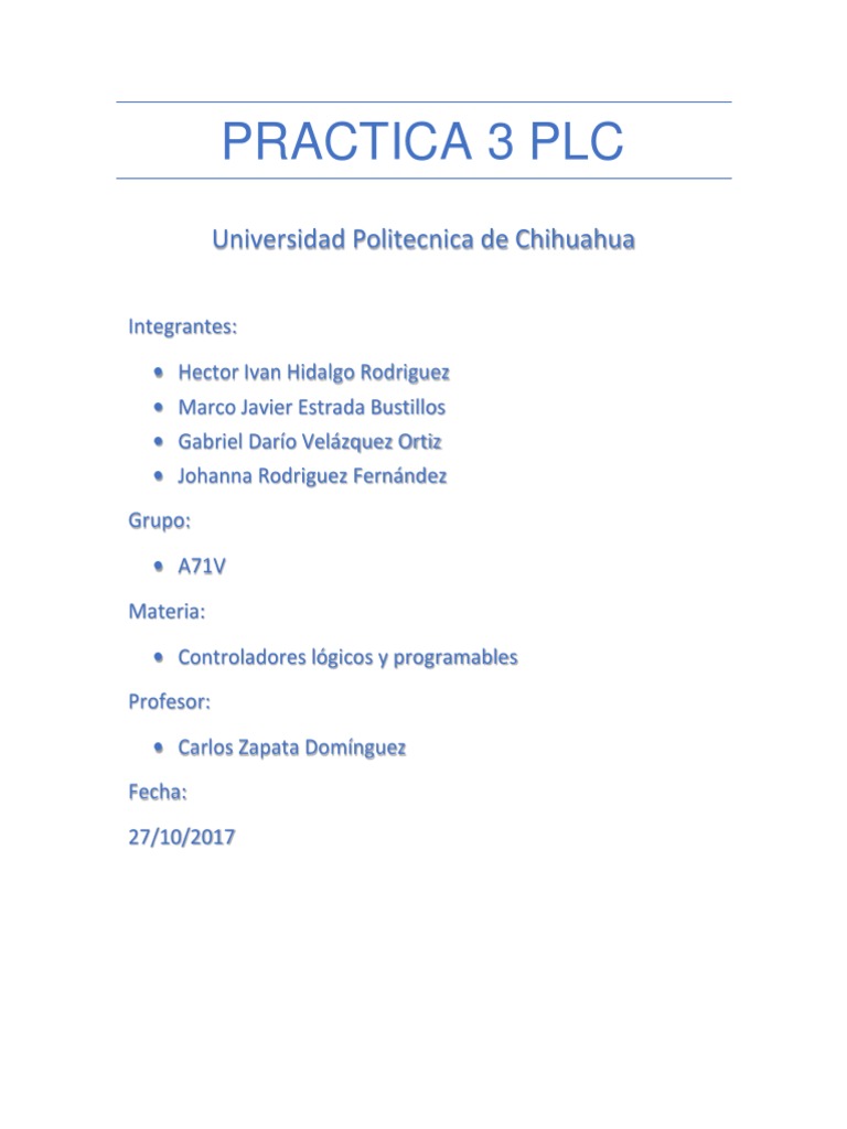 Practica 3 Plc Pdf Controlador Lógico Programable Teoría De Sistemas