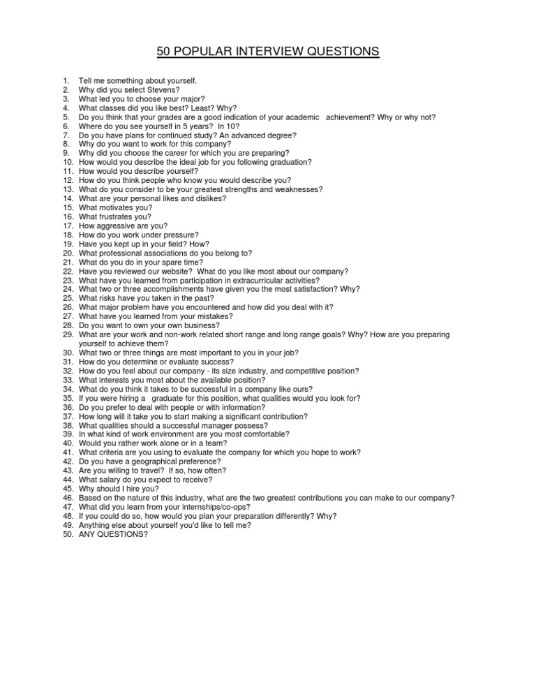 Basic Interview Questions | PDF | Applied Psychology | Cognitive Science